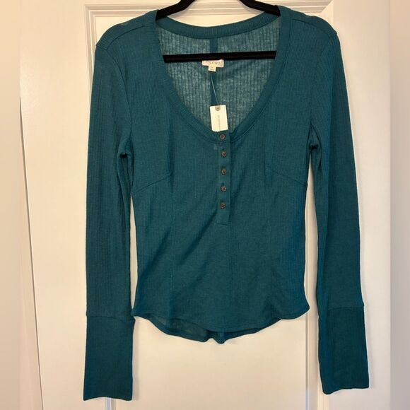 NWT ANTHROPOLOGIE PILCRO Andie Ribbed Tissue Top  Teal Women’s Size Medium - Picture 4 of 9